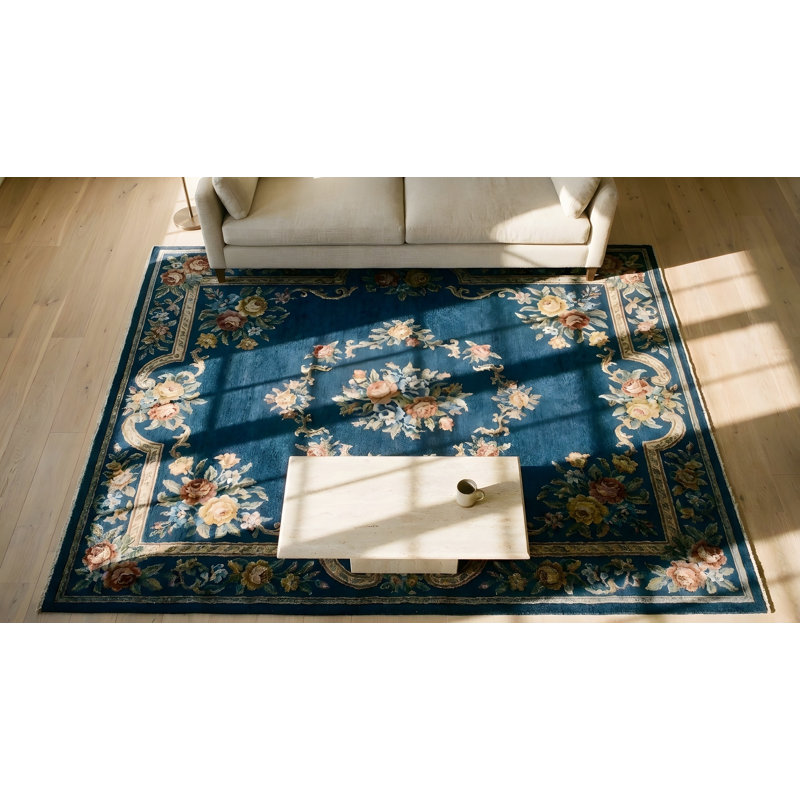 Tapis à motif floral antique en laine Art Deco
