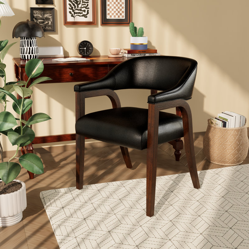 LUMERA Collection Single Mid-Century Modern Dining Chairs, Upholstered Faux Leather, Solid Wood Frame, Comfortable Kitchen & Dining Room Seating Black