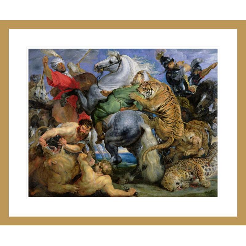 «The Tiger Hunt» par Peter Paul Rubens - impression giclée encadrée, 23,5 po H x 28,2 po L