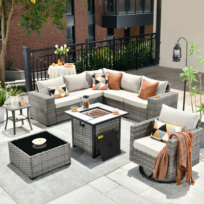 Ensemble de conversation modulaire avec coussins 9 pièces Baili