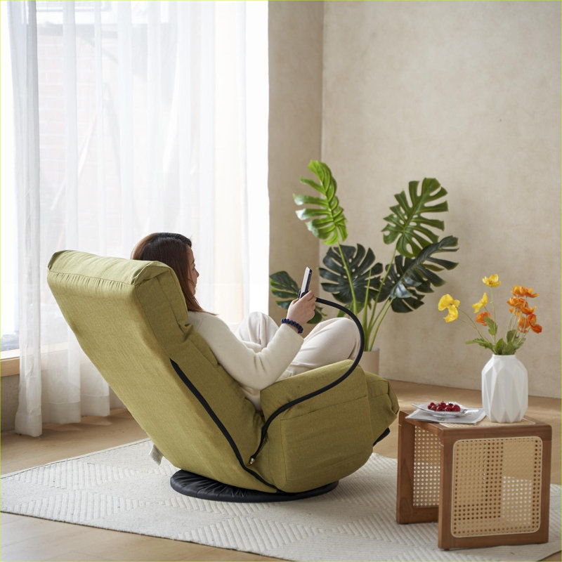  Fauteuil inclinable et pivotant réglable, réglable en 5 positions, revêtement en tissu vert doux avec structure en métal