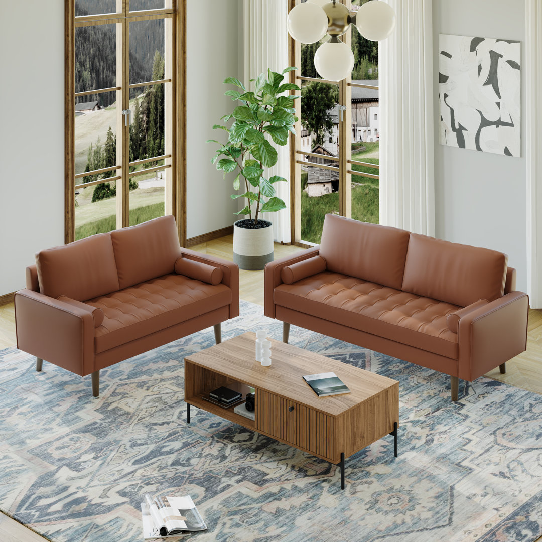 Bridgeview 2 Piece Leather Square Arm Sofa Set