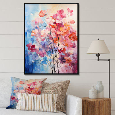 Rose et bleu arbres champ pointillisme VI - Cottage Art mural salon