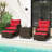 5 Pcs Patio Rattan Furniture With 2 Wicker Ottomans & Tempered Glass Coffee Table-368362681