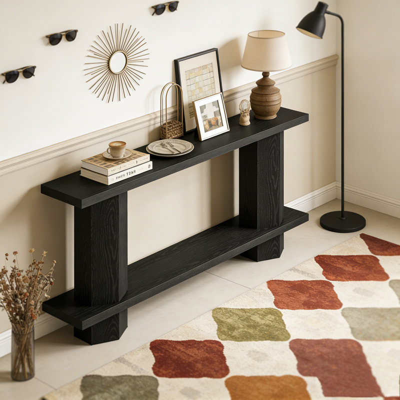 2-Tier Console Table Hallway Table Sofa Table Behind Couch, Black
