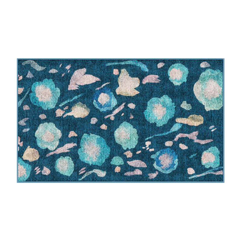 Tapis bleu / rose en chenille / polyester tissé à la main Cerri, Rectangle 6 pi x 9 pi