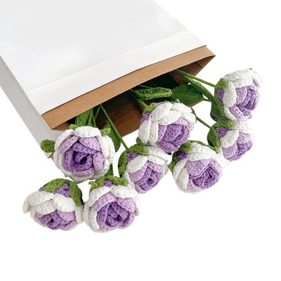 Kbndieu Fake Artificial Flowers for Home Decor Handwoven Eternal Flower Gradual Rose Imitation Flower Woolen Thread Hooked Finished Flower Bundle As A Girlfriend and Girlfriend