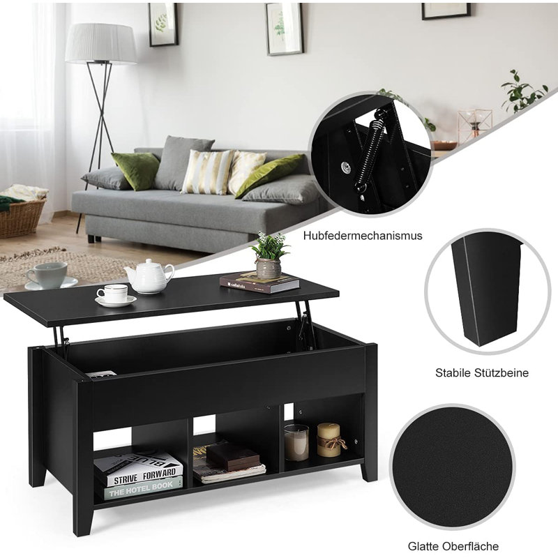 Cecille Four Leg Coffee Table with Storage, Black