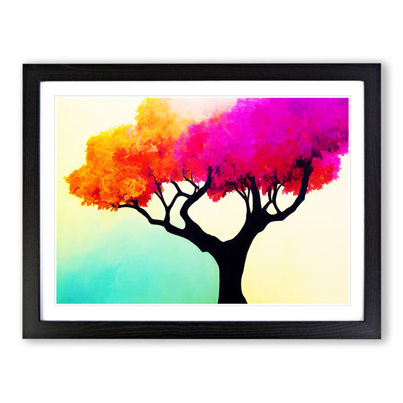 Enthralling Colourful Tree Abstract - Single Picture Frame Painting, Black , 46cm H x 64cm W x 2cm D