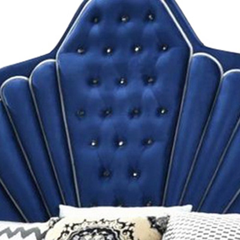 Lit plateforme tapissier touffeté Jument, Bleu, Grand