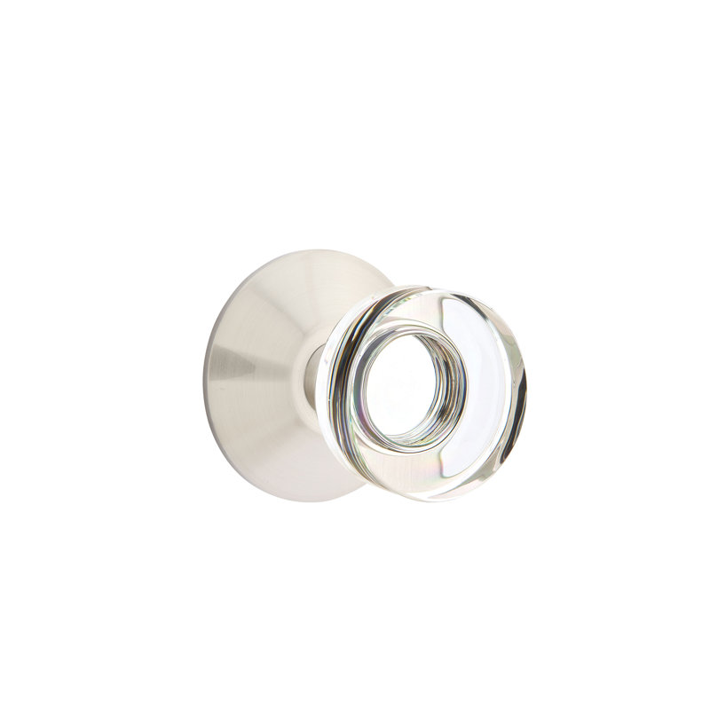 Ensemble de boutons de passage Emtek avec rosette moderne et poignée en verre à disque moderne, Nickel satiné