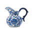Vase en forme de pot à lait en céramique bleu et blanc avec motif floral et poignée