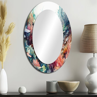 Vibrant Coral Reef III - Miroir décoratif ovale sur métal