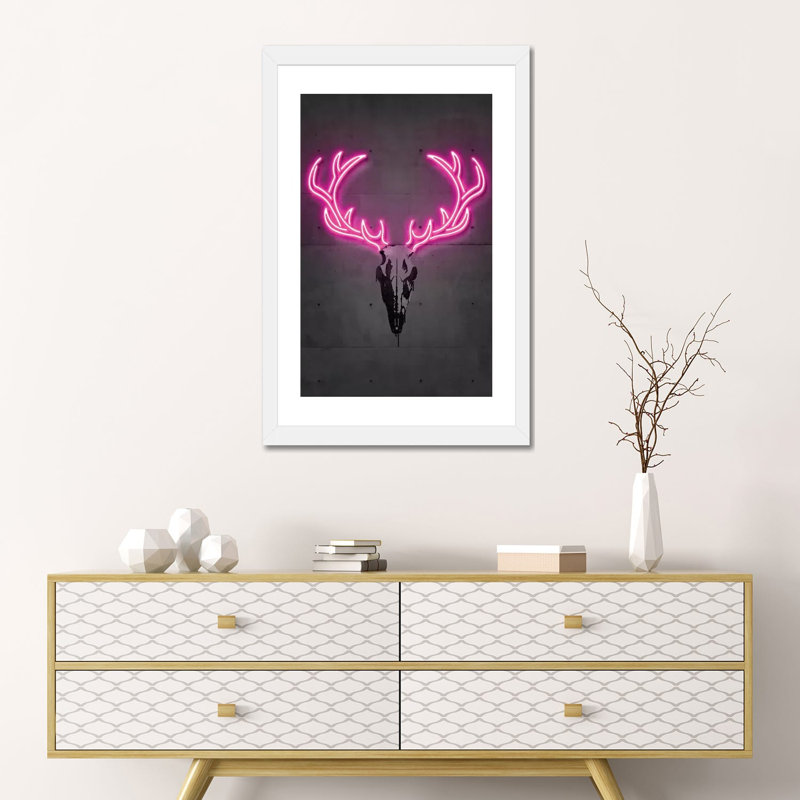 « Deer Skull » par octave Mielu-impression d’art graphique, Papier encadré blanc, Blanc, H 24 po x l 16 po x P 1 po