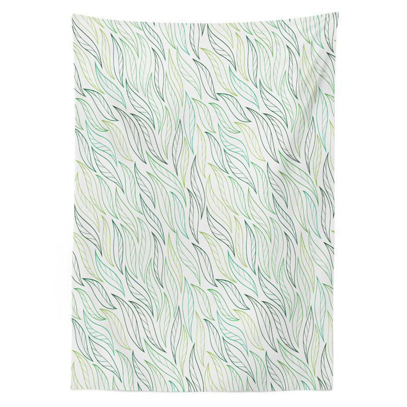 Ambesonne Leaf Tablecloth, Floral Leaf Patterns With Ornamental Lines Contemporary Graphic Art, Rectangular Table Cover For Dining Room Kitchen Decor, 52" X 70", Pale Green Navy Blue