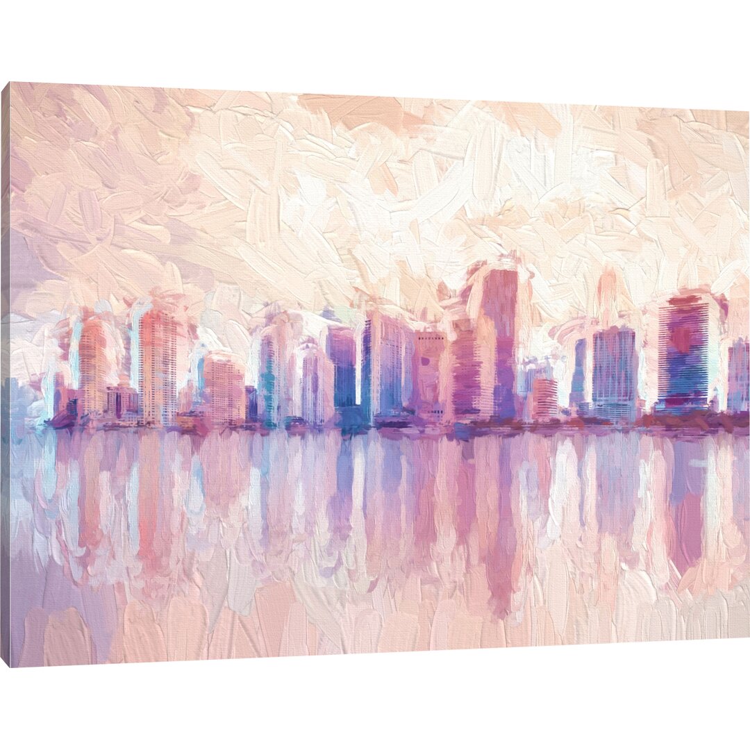 Leinwandbild "Miami Florida Skyline bei Sonnenuntergang", Grafikdruck