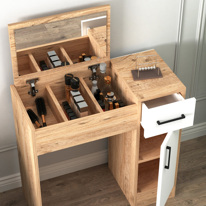 Makeup Vanity With Mirror Ellian, Atlantic Pine/White