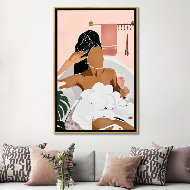 «Unwind» par Bria Nicole - impression d'art graphique, H 60 po x l 40po x P 1,5 po, Toile encadrée d'or, Pas de tapis