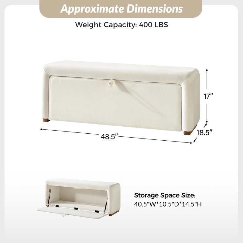 Delorise Modern 48.5”W Side-opening Storage Bench with Padded Cushion and Solid Wood Legs