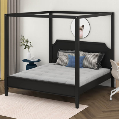 Canopy Bed With Headboard, Rustic Four Poster Canopy Bed, Wood Canopy Platform Bed With Slats And Legs Support
