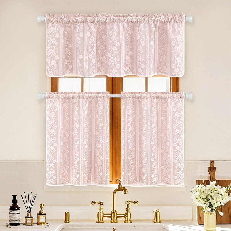 Rideaux de cuisine en lin 36 po, double épaisseur, 2 panneaux de rideau de fenêtre, rose clair, Light Pink