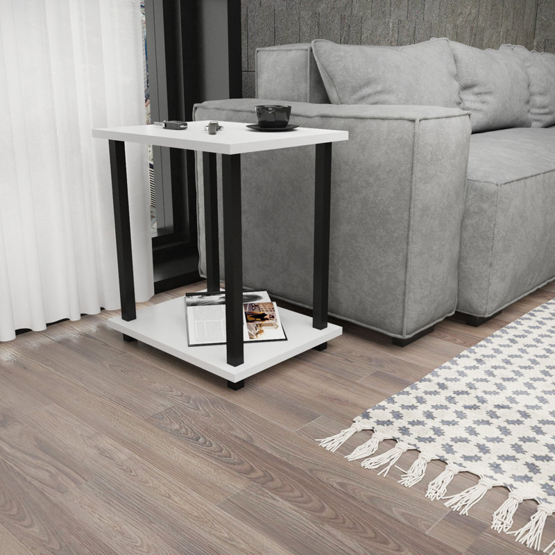 Monowi Square Side End Table, White, Black