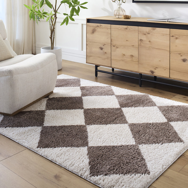 Machine Washable Shaggy Boho Dark Brown Area Rug, Rectangle 160 x 213cm