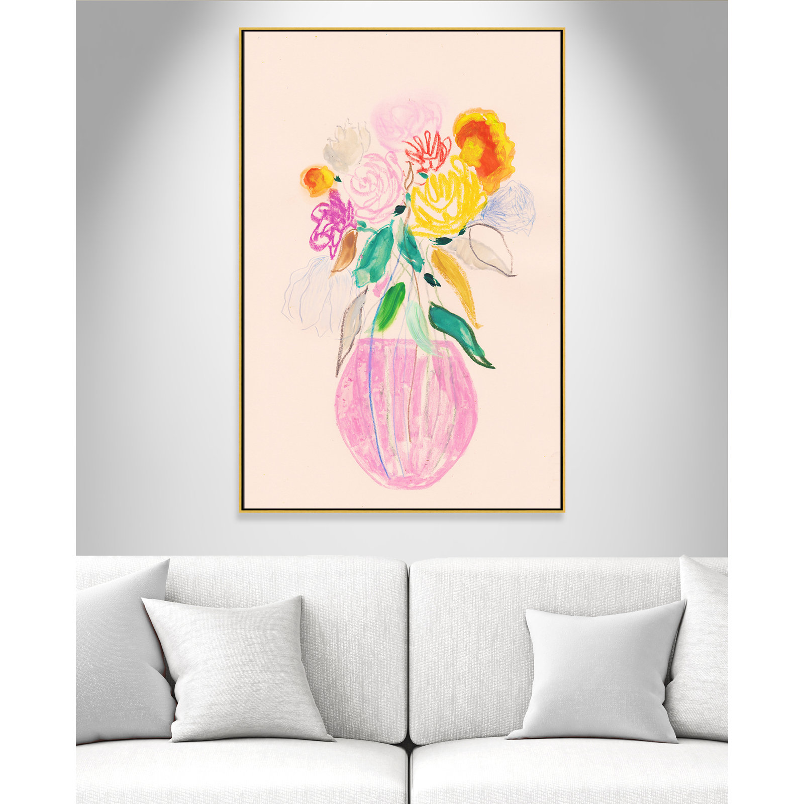 Simple Floral Collection "Simple Floral I" Print by Bea Dina, Gold Floater Framed Canvas, No Mat, 61.5" H x 41.5" W x 2" D