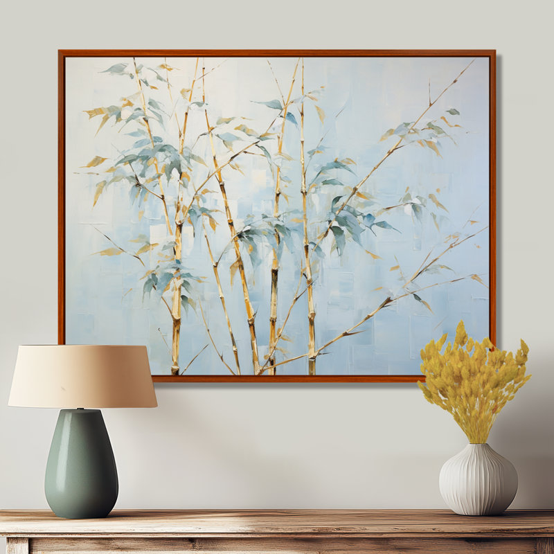 «Blue Zen Moment», art mural en bambou, H 12 po x l 20 po x P 1 po, Cadre flottant brun