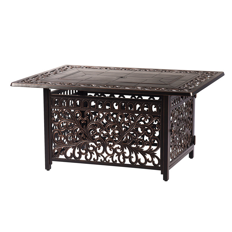 Justina Rectangle Aluminum Propane Smokeless Fire Pit Table with Hidden Fuel Tank, Antique Copper