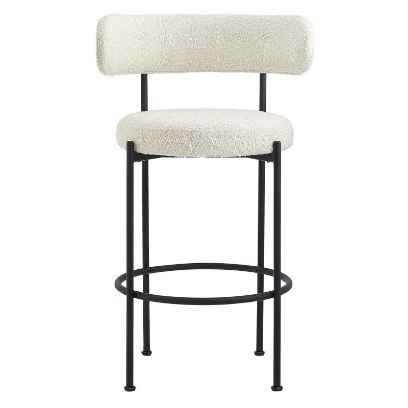 Ivory Boucle Fabric and Black Metal Adjustable Bar Stools, Set of 2
