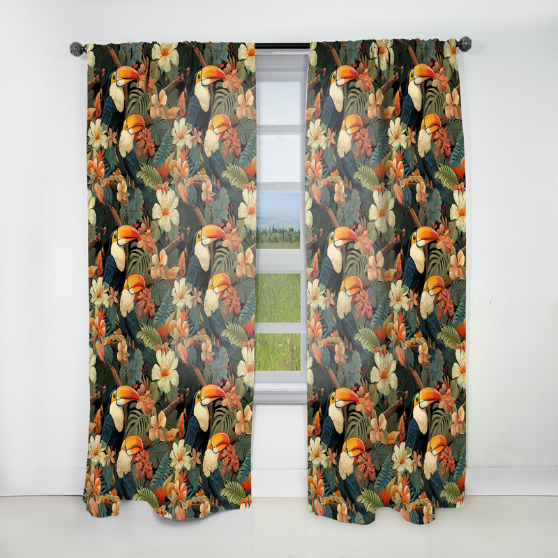 Tapisserie toucan à motif tropical - Rideau floral - Velours obscurcissant - 1 panneau, L 52 po x L 90 po