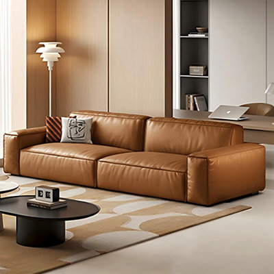 Orange Genuine Leather Modular Sofa cushion couch