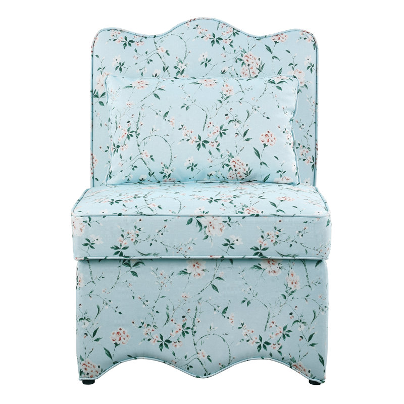 Fauteuil d'appoint rembourré Colette à dossier festonné, Chinoiserie bleu sarcelle clair et rose