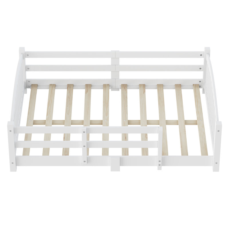Lit bas Montessori avec rails de sécurité et tête de lit, Plein, Blanc