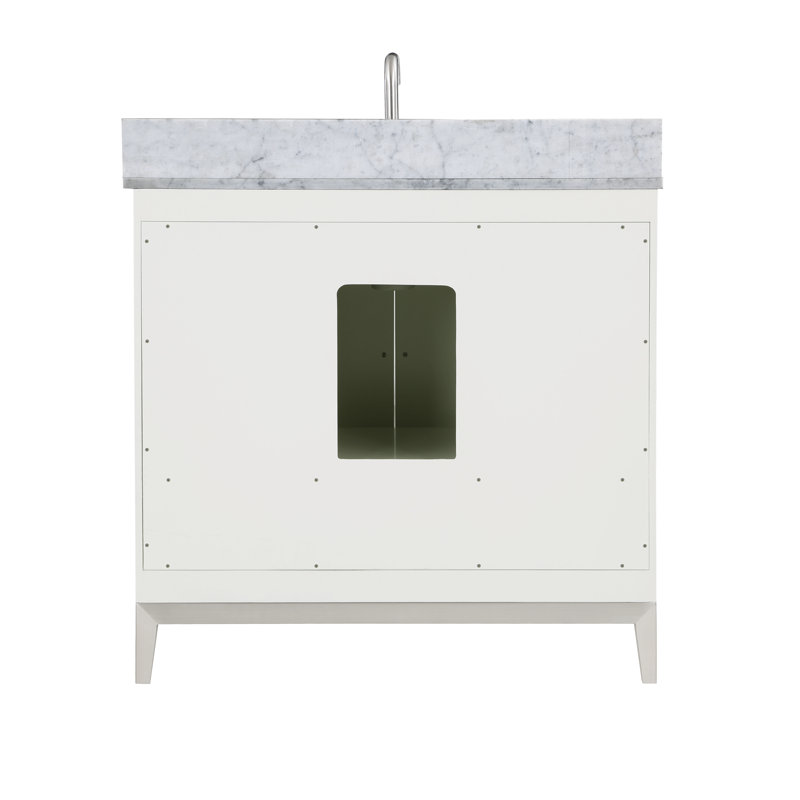Gracie 36'' W Single Vanity, Brushed Nickel, Satin White (Cream White), Carrara Marble