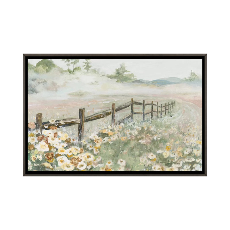 « Clôture avec fleurs » par Patricia Pinto, reproduction d’art, H 26 po x l 18 po x 1,5 po, Pas de tapis