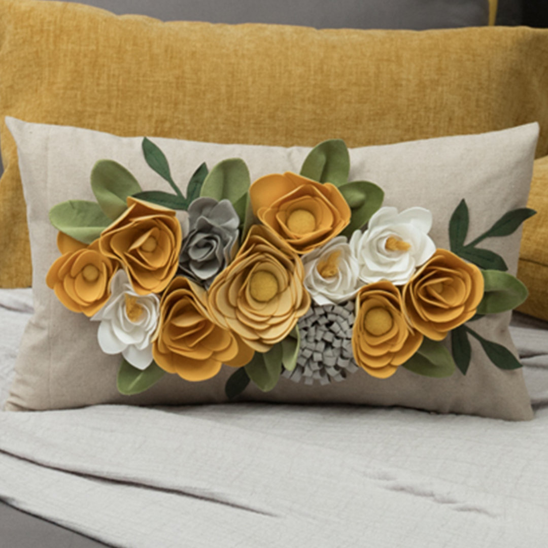  Decorative 3D Flower Throw Pillow Cover Accent Pillowcase 12 x 20 Inch JWH 