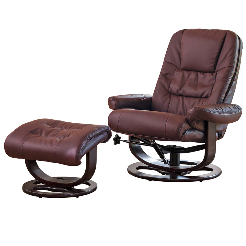 Robeson 88cm Wide Faux Leather Swivel Ergonomic Recliner with Massager, Red