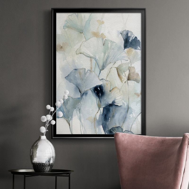 Indigo Ginkgo I - Peinture sur toile encadrée, H 42,5 po x l 30,5 po x P 1,5 po, Noir