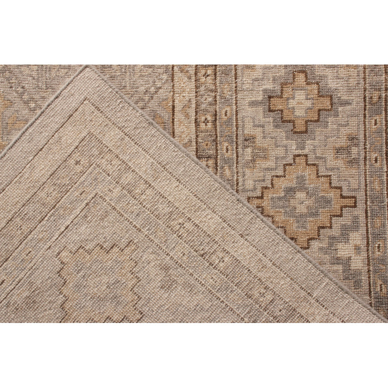 Distressed Homage Hand Knotted Wool Geometric Area Rug in Gray, Beige, Brown, White, Rectangle 9' x 12'