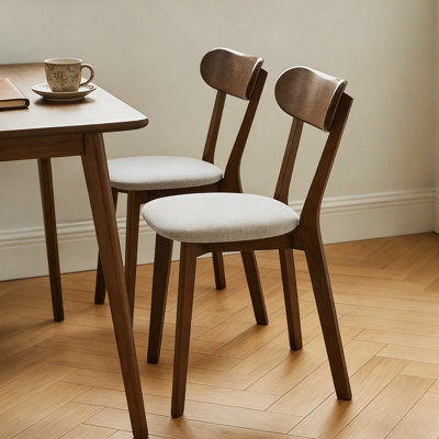 Ensemble de 2 chaises de salle à manger modernes en bois massif de style Mid-Century avec coussin rembourré, dossier incurvé et repose-pieds réglables