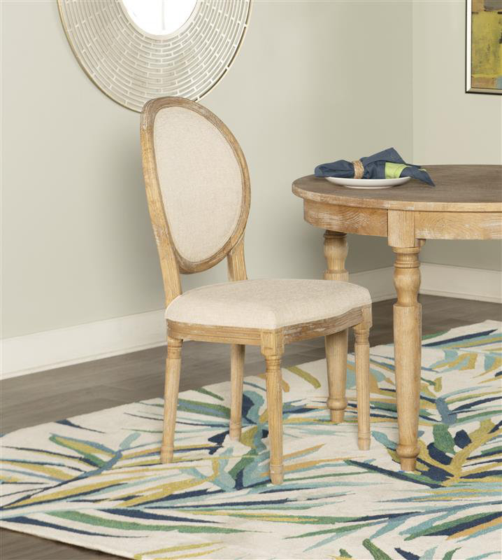 Baril Upholstered Oval Back Side Wood Chair, Linen
