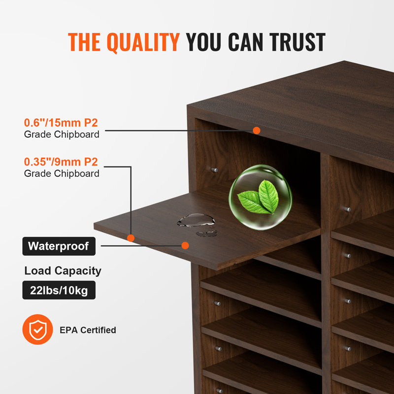 Brown 36-Compartment Adjustable Wood Office Mailbox