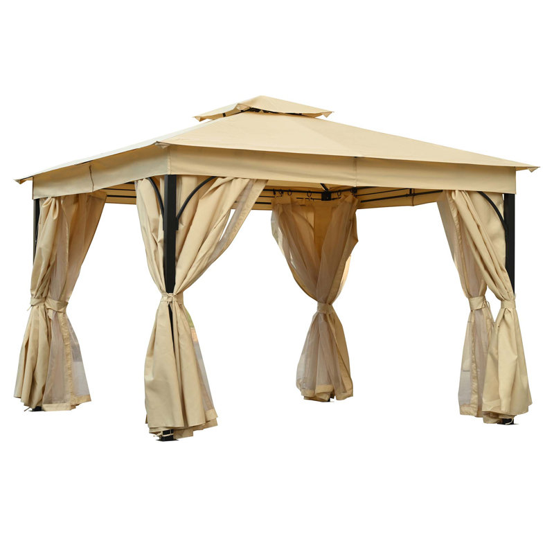 Tente d'extérieur avec double toit, moustiquaire et écrans d'intimité, Beige