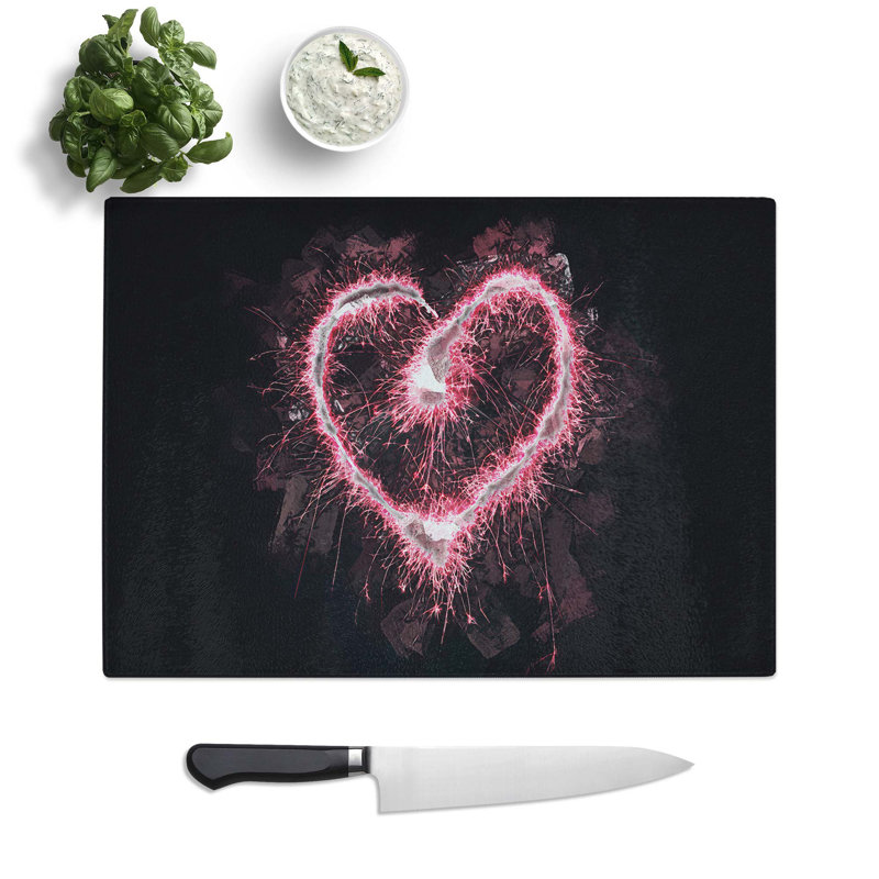 Tempered Glass Spark of Love Chopping Board, 28.5 cm W x 20 cm L
