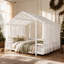 Lit cabane complet avec baldaquin, guirlande lumineuse et barrières de sécurité, lit plateforme en bois pour enfants avec sommier à lattes, sans sommier tapissier nécessaire-972769381