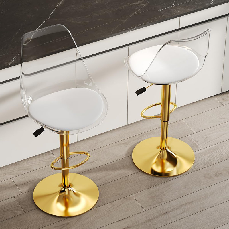Modern Bar Stools Set Of 2, Adjustable Counter Height Bar Stools With Back For Kitchen & Bar, Gold