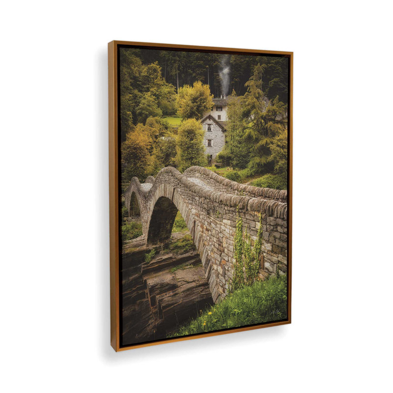 «The ancien pont» par Martin Podt, reproduction d'art, L 32 po x H 48 po, Doré, Toile avec cadre