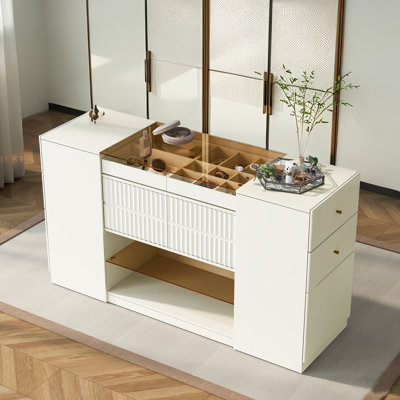 Commode de meuble-lavabo moderne et multifonctionnelle avec 6 tiroirs, plateau de table en verre et tablette de présentation pour la chambre à coucher